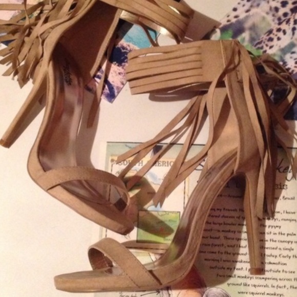 Charlotte Russe Shoes - FRINGE HEELS TAUPE/NUDE COLOR BOHO GYPSY HIPPIE